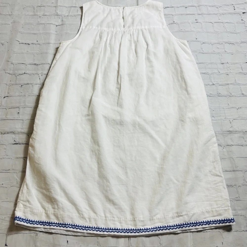J. Crew Embroidered Dress Size M White Blue Linen Cotton Lined Beachy Boho - Picture 9 of 10